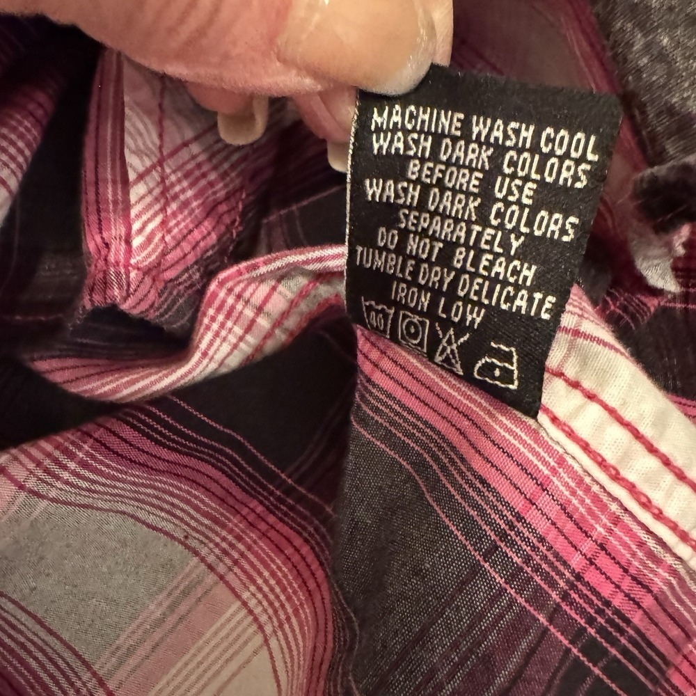 Cowgirl Hardware Girls M 7/8 Western Snap Shirt Pink Plaid Horse‎ Rhinestone - Picture 11 of 13
